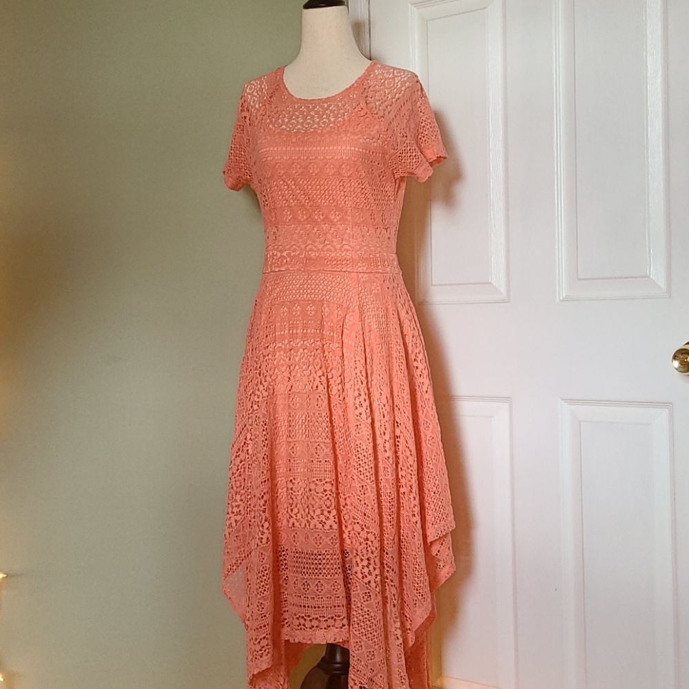 Lace Dress with Asymmetrical Hem